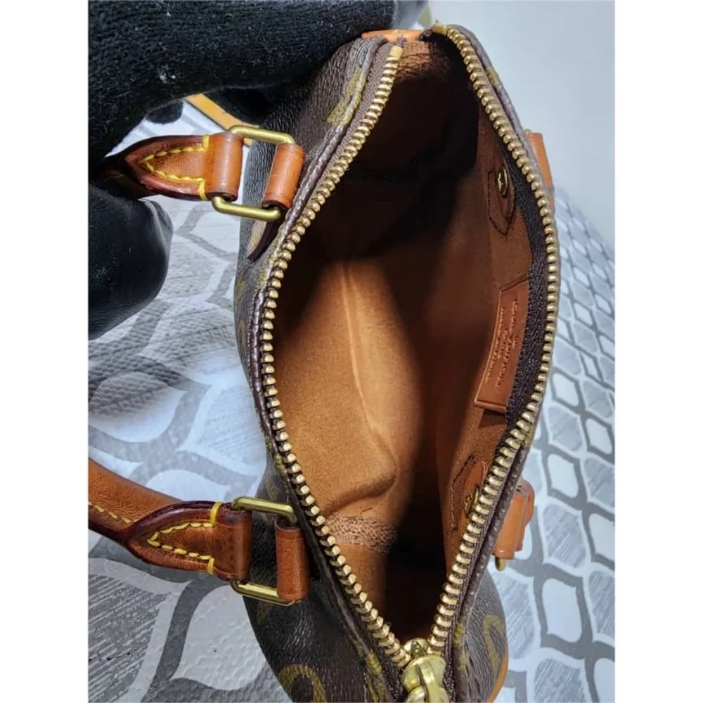 Authentic LOUIS VUITTON Monogram Mini Sac HL Boston Bag Brown